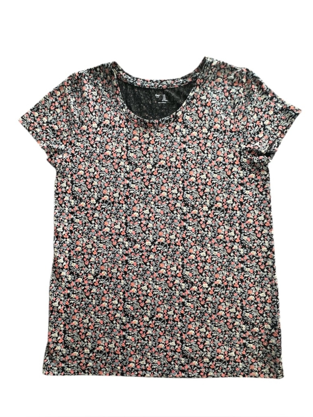 GAP Women's Floral Black Short Sleeve Round Neck Shirt Top Size Medium